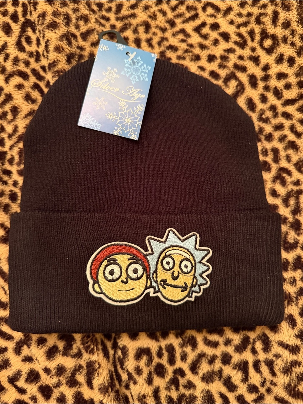 Kids Black Knit Beanie with Cartoon Patch